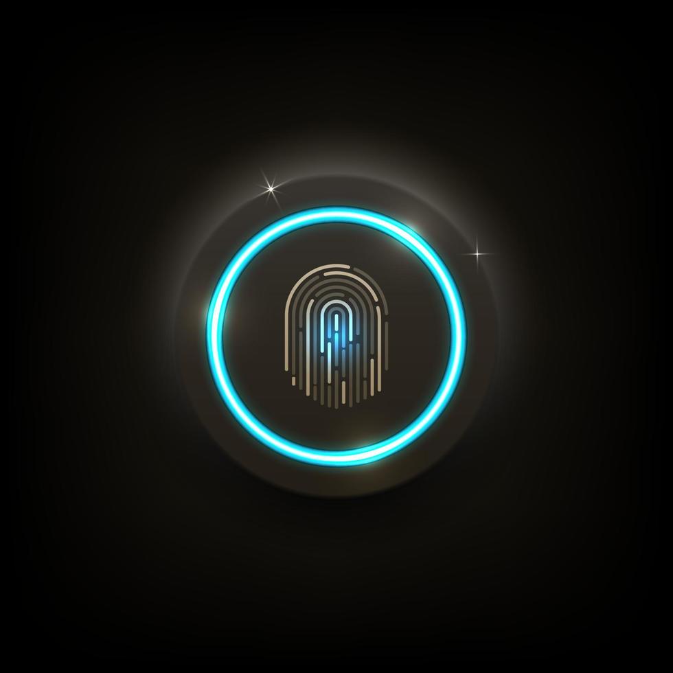 Fingerprint scanning security access with biometrics identification.Press button for fingerprint scanning verification system. Technology safety vector background.