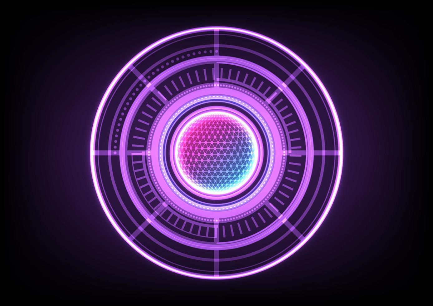 Abstract vector purple digital  cyberspace and engineering technology background with neon light circle. Hi-tech innovation concept.