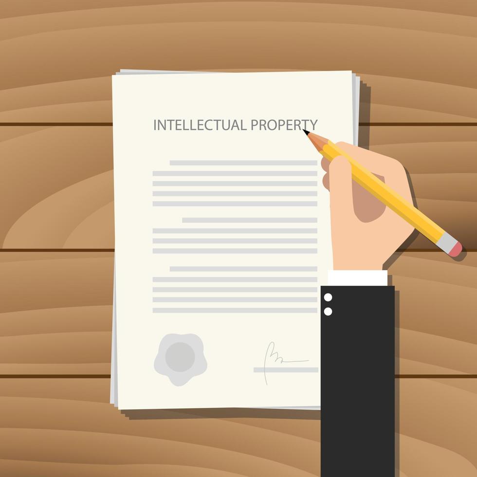 patent intellectual property paper with hand and paper vector