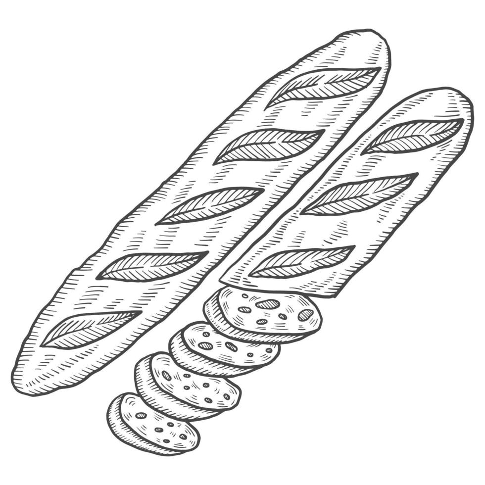 classic baguette france food cuisine isolated doodle hand drawn sketch with outline style vector illustration