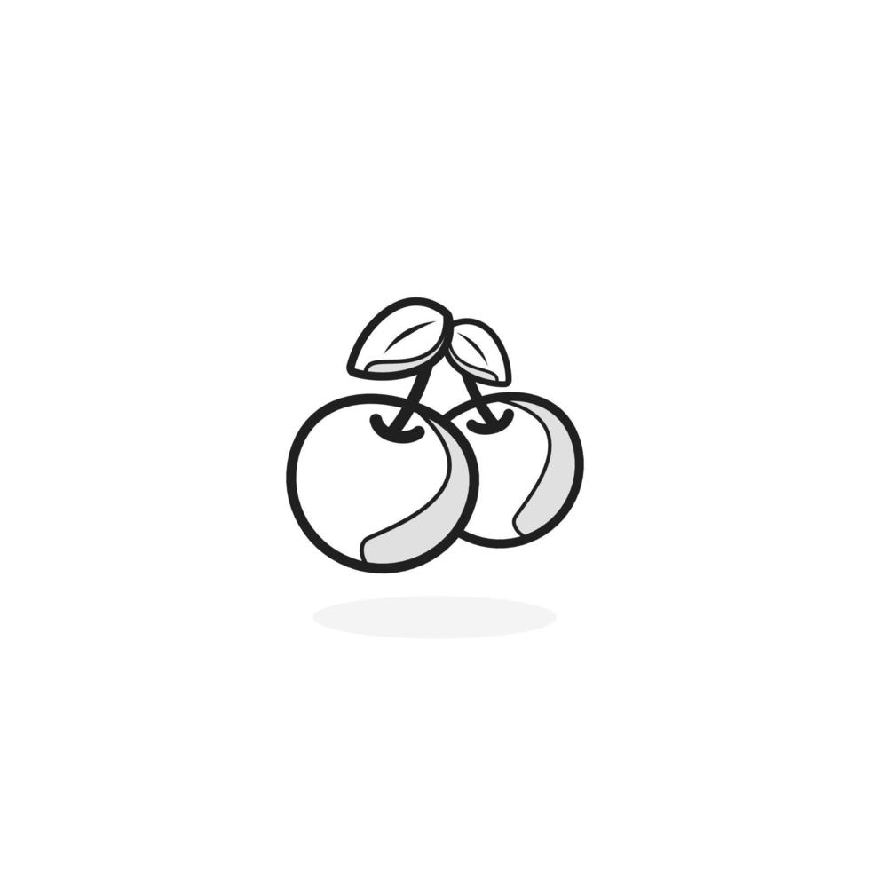 Cherry line icon. Vector fruit illustration. Twin cherry with a leaf, fresh natural berry.