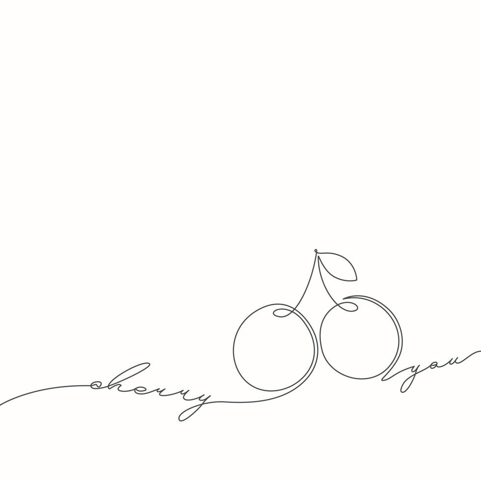Continuous one line drawing of cherry. Cherry isolated on background vector illustration. Modern minimalist art.