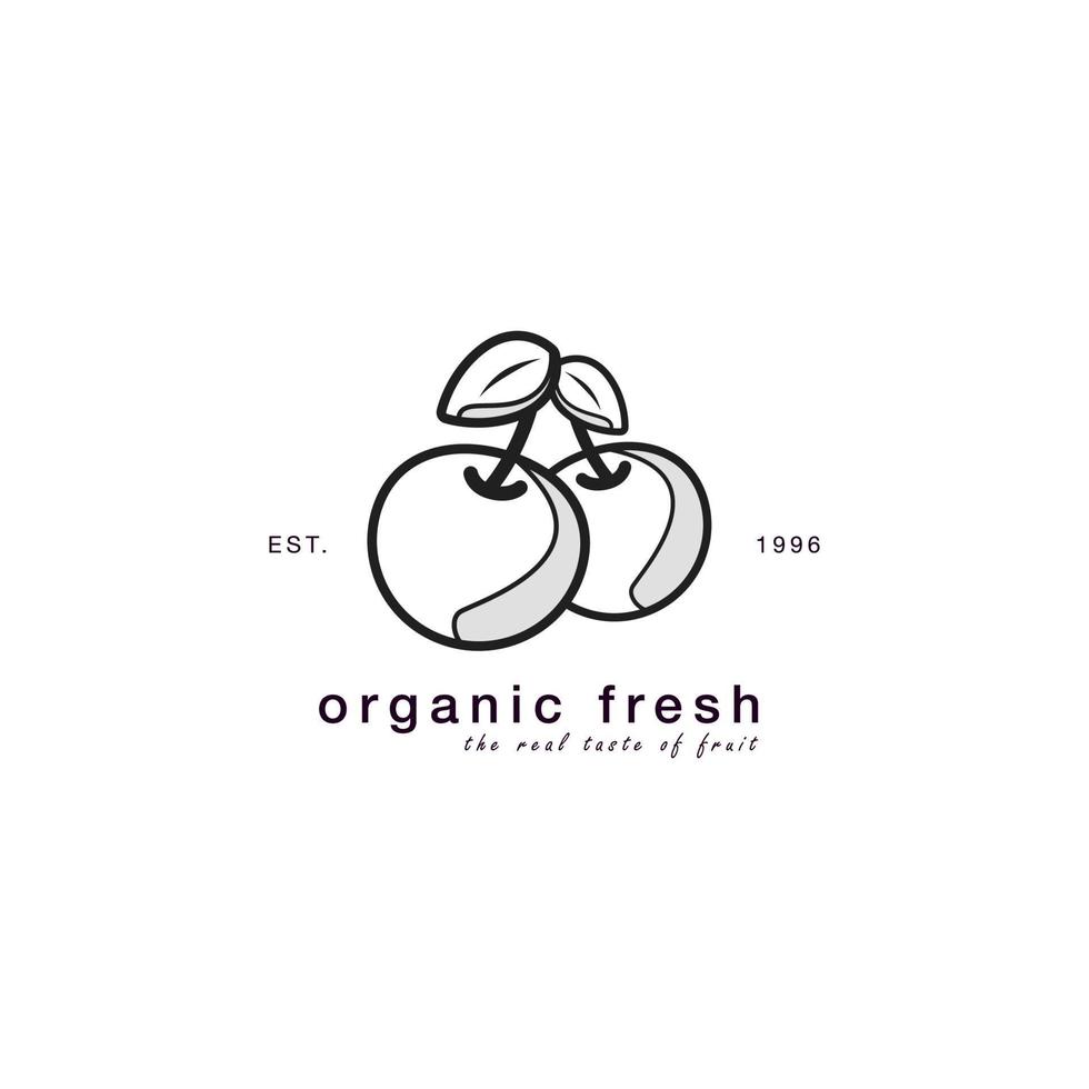 Cherry brand logo design, label and icon. Trendy logo template. Fruit icon for grocery, packaging and branding. Vector logotype design.