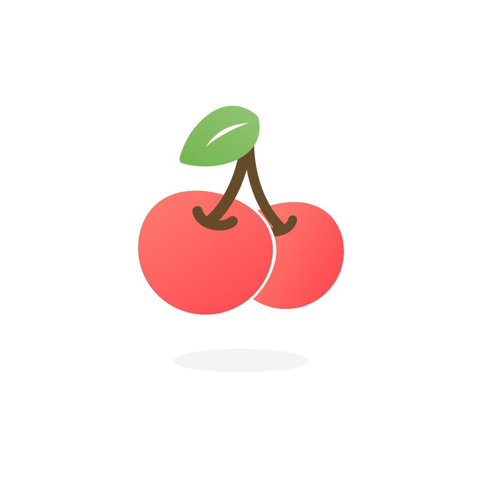 Cherry gradient color icon. Vector fruit illustration. Twin cherry with a leaf, fresh natural berry.