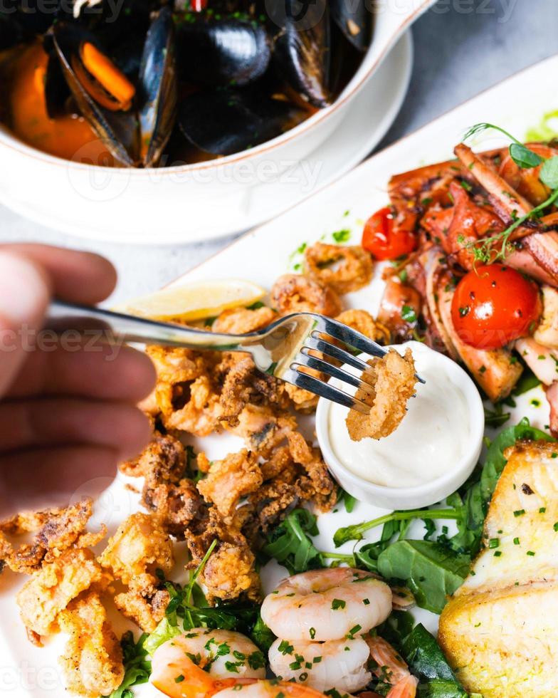 traditional dinner mixed with eastern European foods and dishes photo