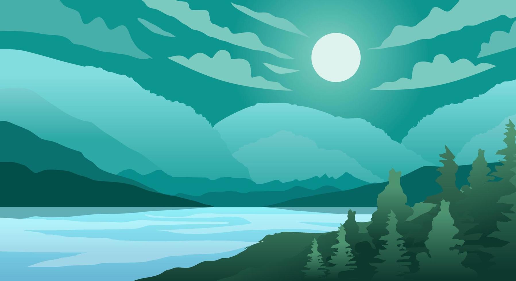 Beautiful mountain forest and river landscape background vector