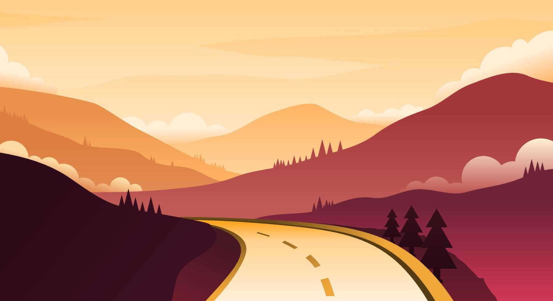 fondo de paisaje de montaña y carretera de noche vector