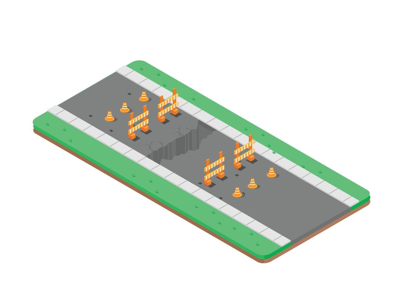 El daño de la carretera isométrica 3d causó un gran bache en medio de la carretera. ilustración isométrica vectorial adecuada para diagramas, infografías y otros activos gráficos vector