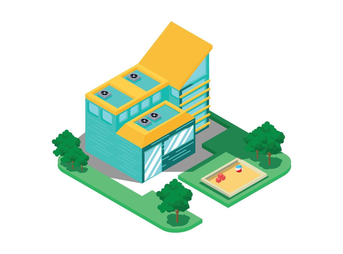 3d Isometric penthouse building with beautiful garden.  Vector Isometric Illustration Suitable for Diagrams, Infographics, And Other Graphic assets