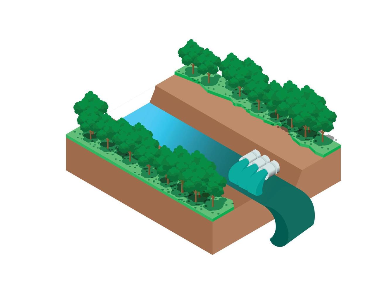 contaminación isométrica del medio ambiente y contaminación del agua. ilustración isométrica vectorial adecuada para diagramas, infografías y otros activos gráficos vector