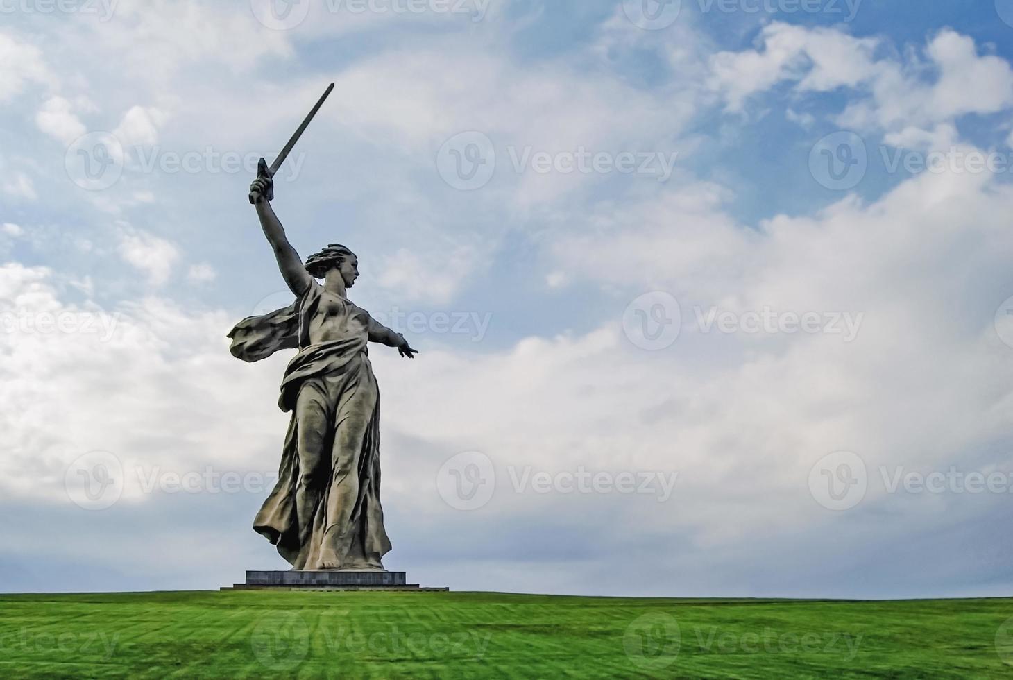 Volgograd, Russia, 9 may 2019 Mamaev Kurgan, Volgograd. Motherland monument against dramatic sky, no people photo