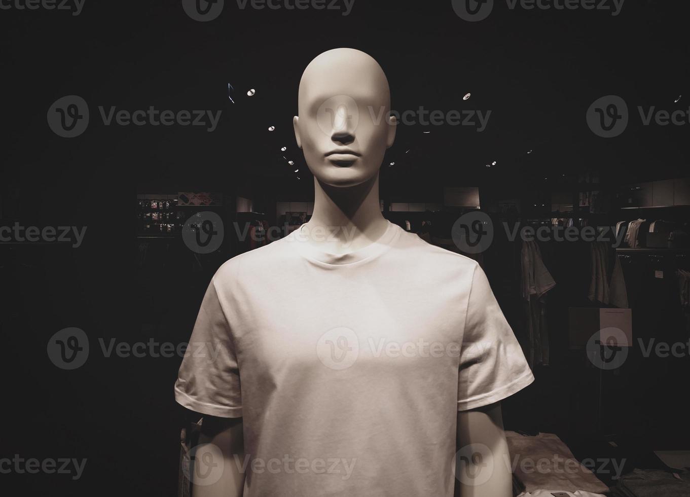 Male mannequin in casual clothing store, closeup photo