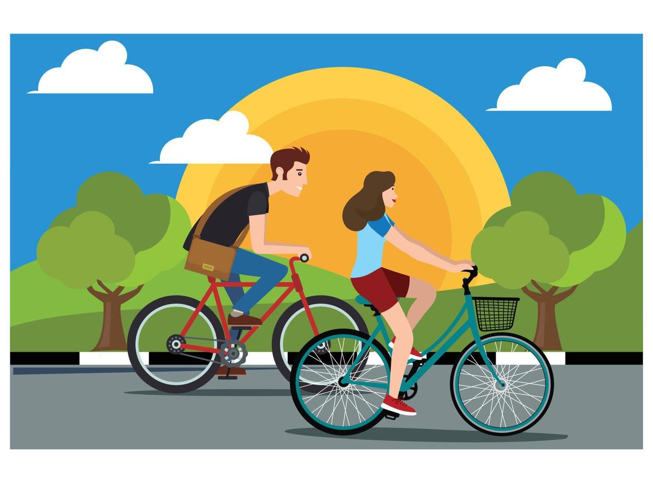 Illustration Young people doing physical activity outdoors in the park by cycling. Illustration Suitable for Diagrams, Infographics, And Other Graphic assets vector