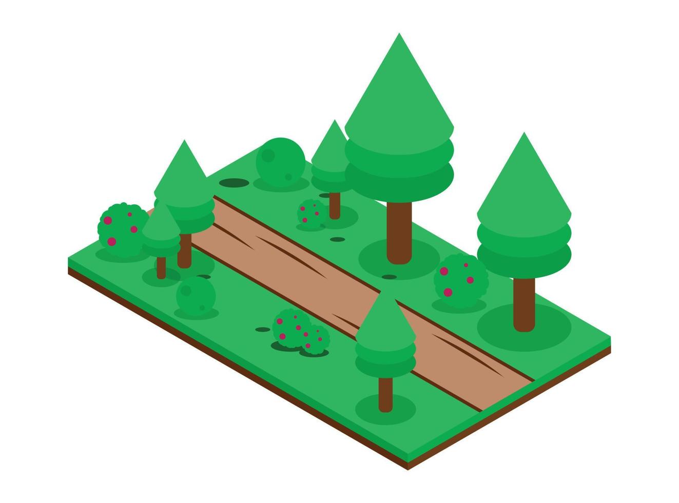 camino de tierra isométrico en el bosque, ilustración adecuada para diagramas, infografías y otros recursos gráficos vector