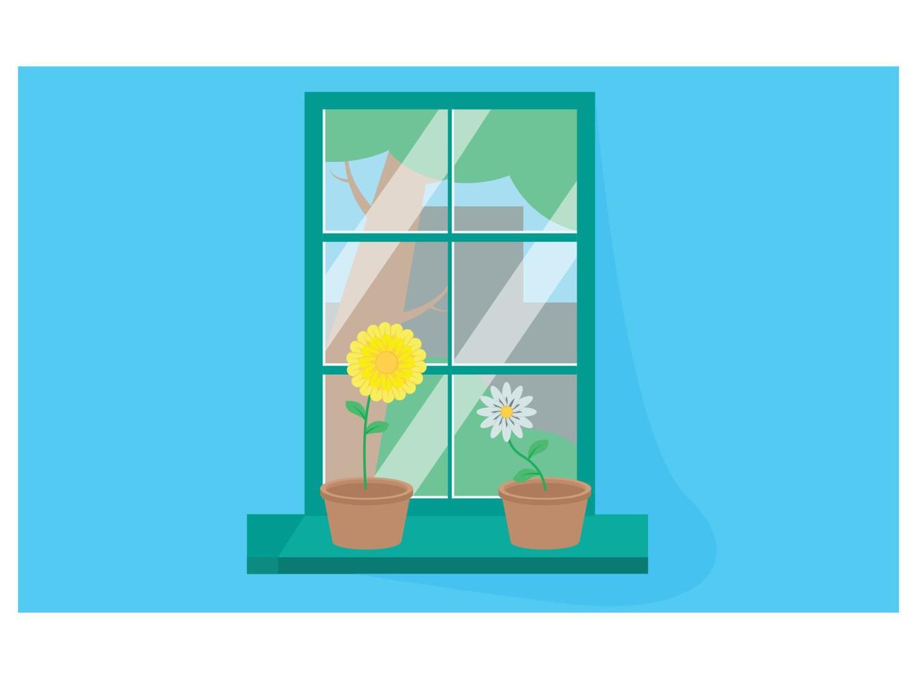 ilustración plana de una hermosa vista al abrir puertas y ventanas vector