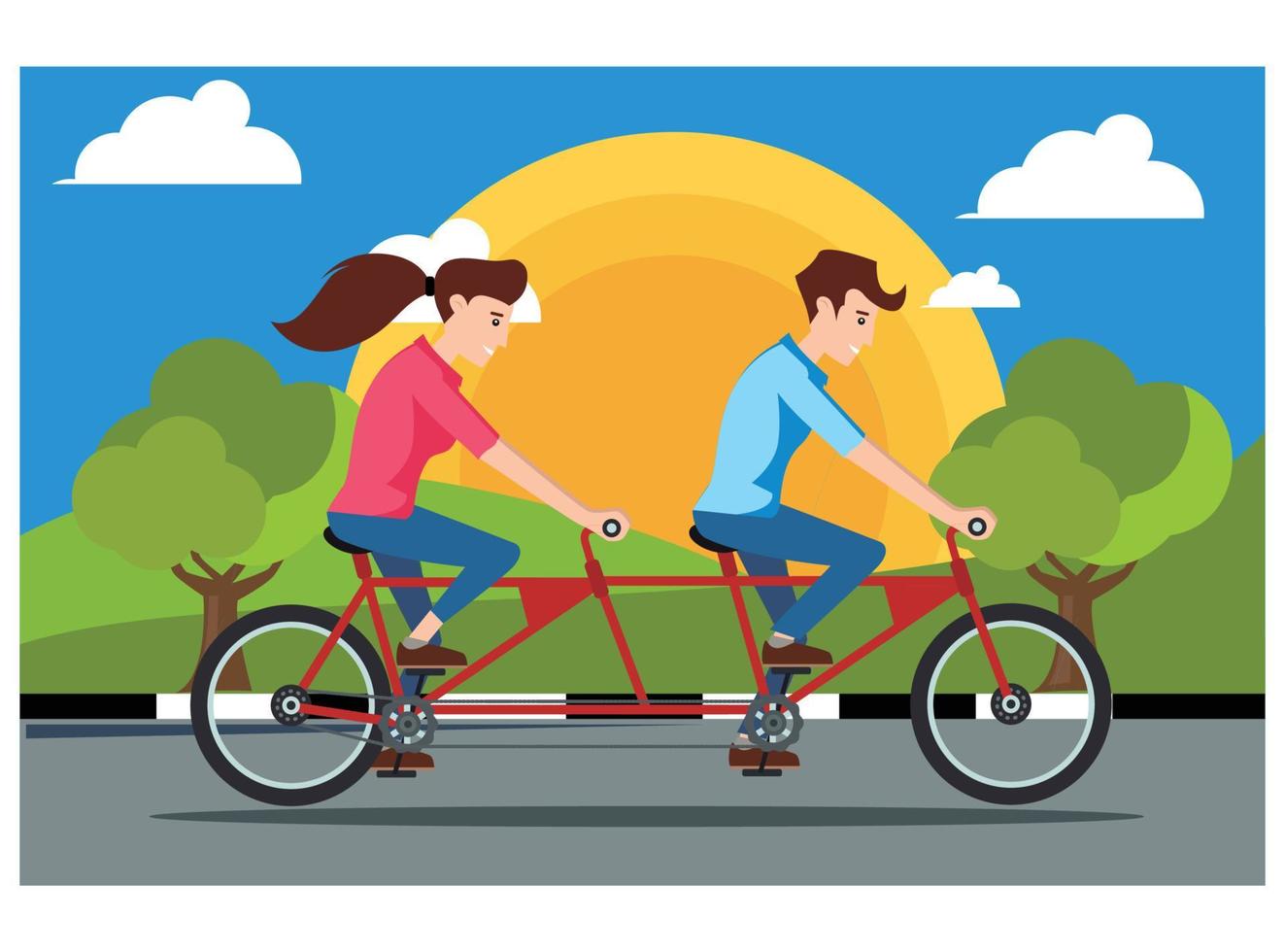 Illustration Young people doing physical activity outdoors in the park by cycling. Illustration Suitable for Diagrams, Infographics, And Other Graphic assets vector