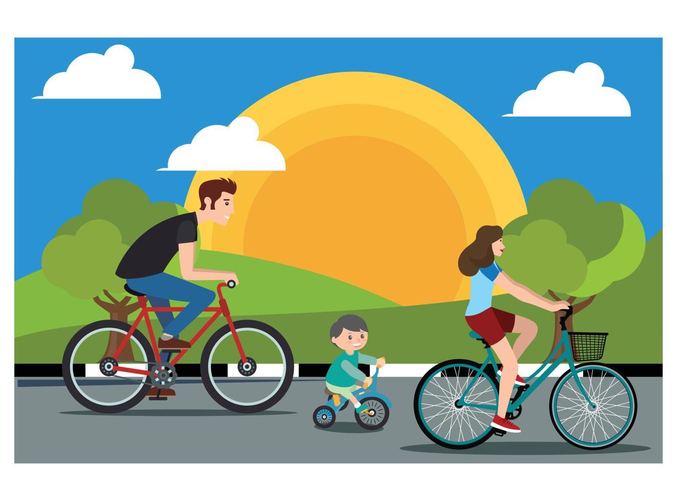 Illustration Young people doing physical activity outdoors in the park by cycling. Illustration Suitable for Diagrams, Infographics, And Other Graphic assets vector