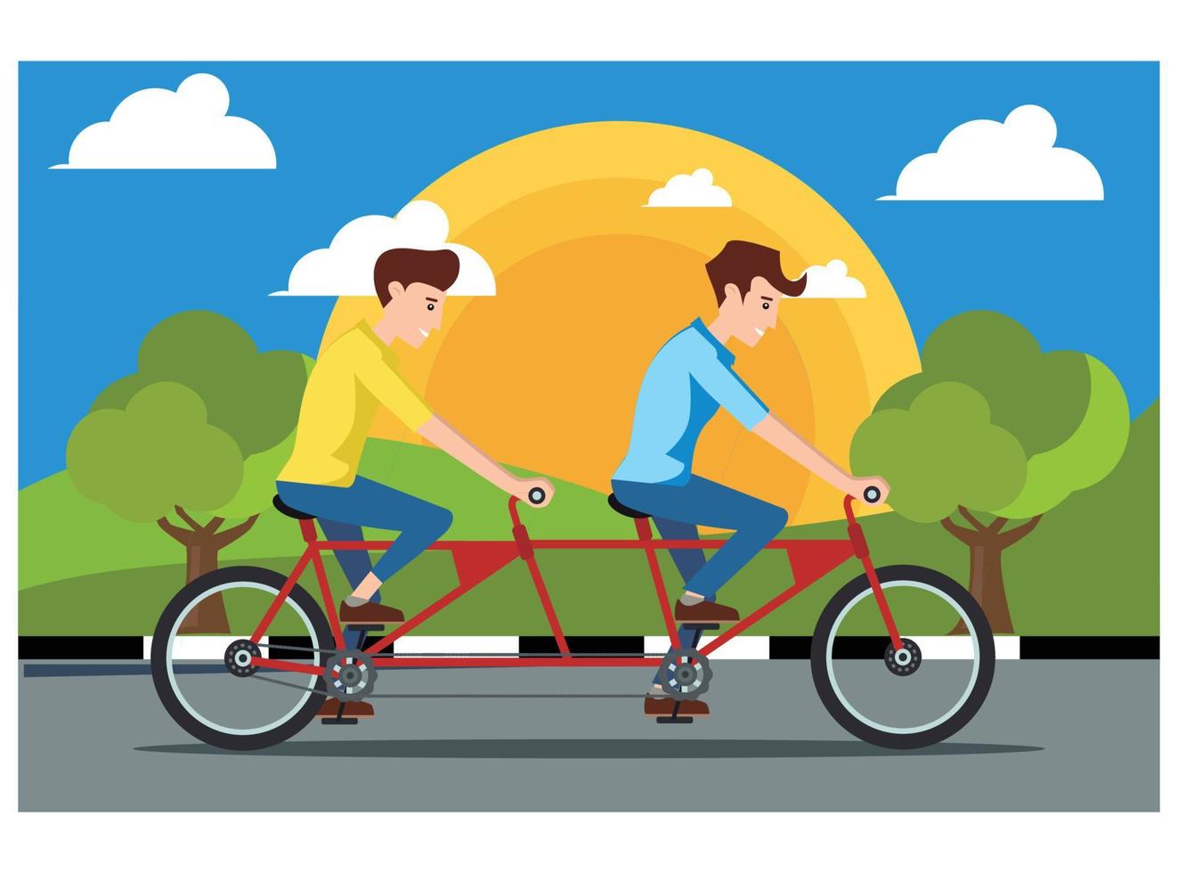 Illustration Young people doing physical activity outdoors in the park by cycling. Illustration Suitable for Diagrams, Infographics, And Other Graphic assets vector