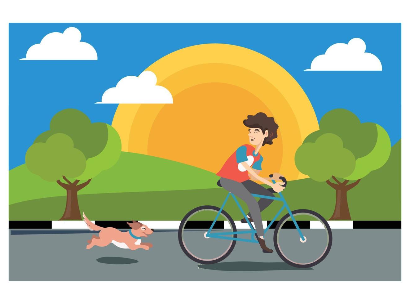 Illustration Young people doing physical activity outdoors in the park by cycling. Illustration Suitable for Diagrams, Infographics, And Other Graphic assets vector