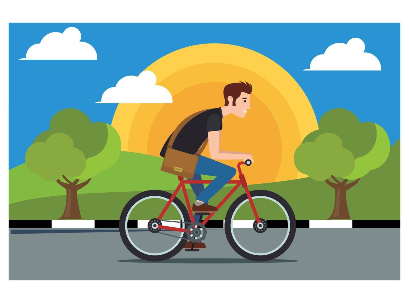 Illustration Young people doing physical activity outdoors in the park by cycling. Illustration Suitable for Diagrams, Infographics, And Other Graphic assets vector