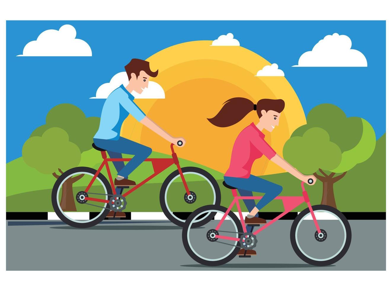 ilustración jóvenes haciendo actividad física al aire libre en el parque en bicicleta. ilustración adecuada para diagramas, infografías y otros recursos gráficos vector