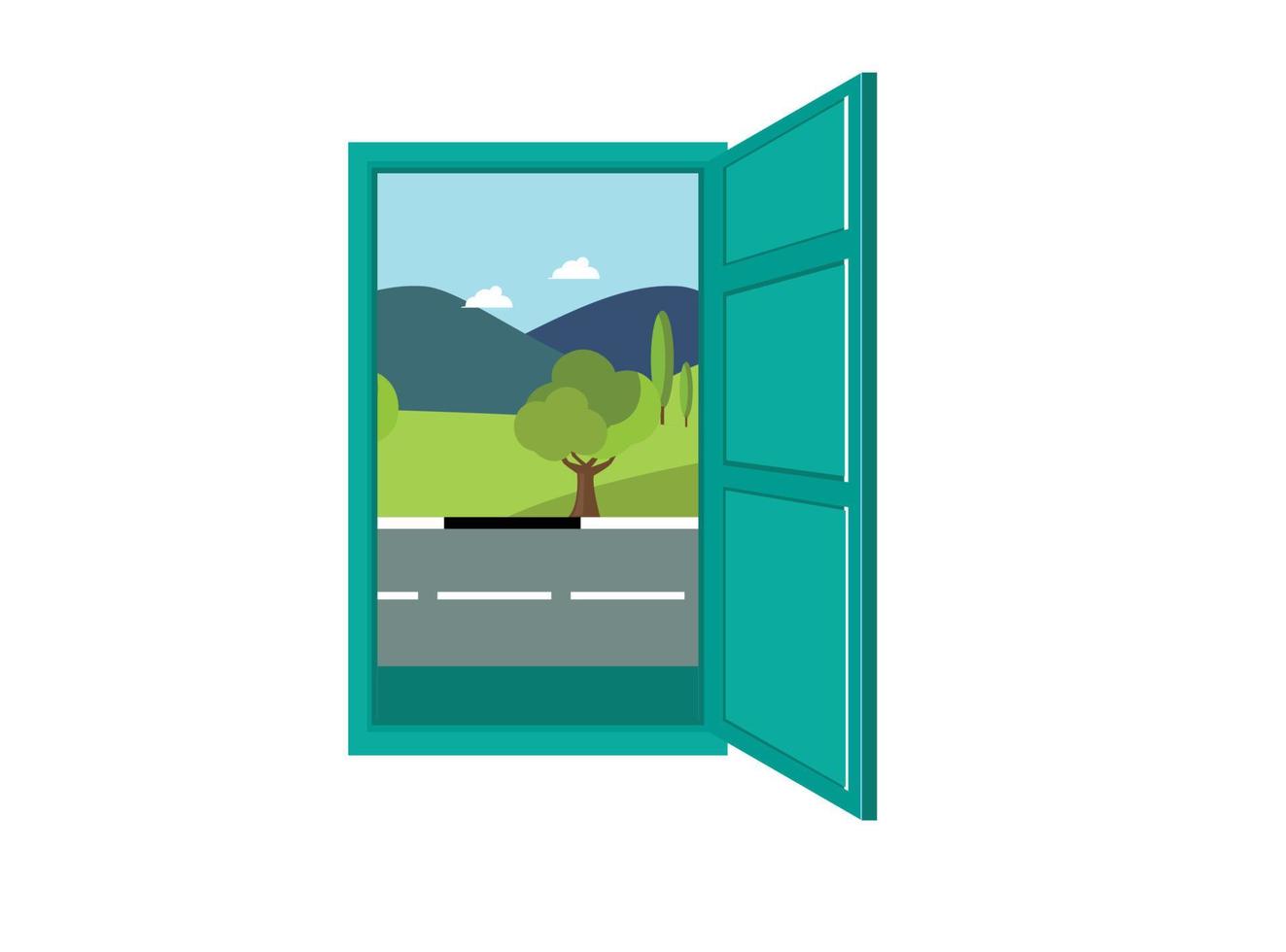 ilustración plana de una hermosa vista al abrir puertas y ventanas. ilustración adecuada para diagramas, infografías y otros recursos gráficos vector