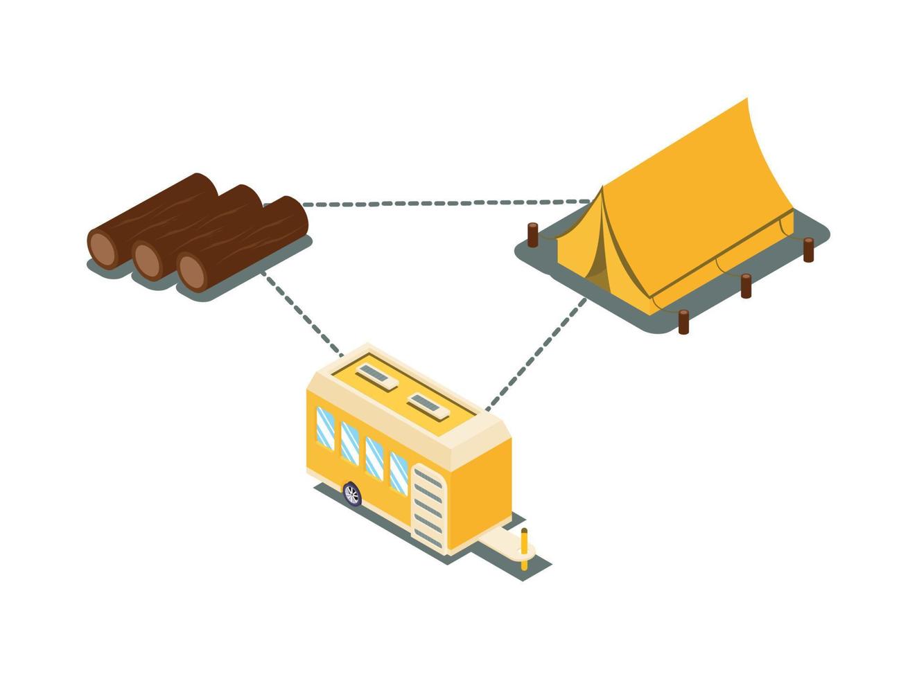 Isometric illustration of campsite in the forest.  Vector Isometric Illustration Suitable for Diagrams, Infographics, And Other Graphic assets