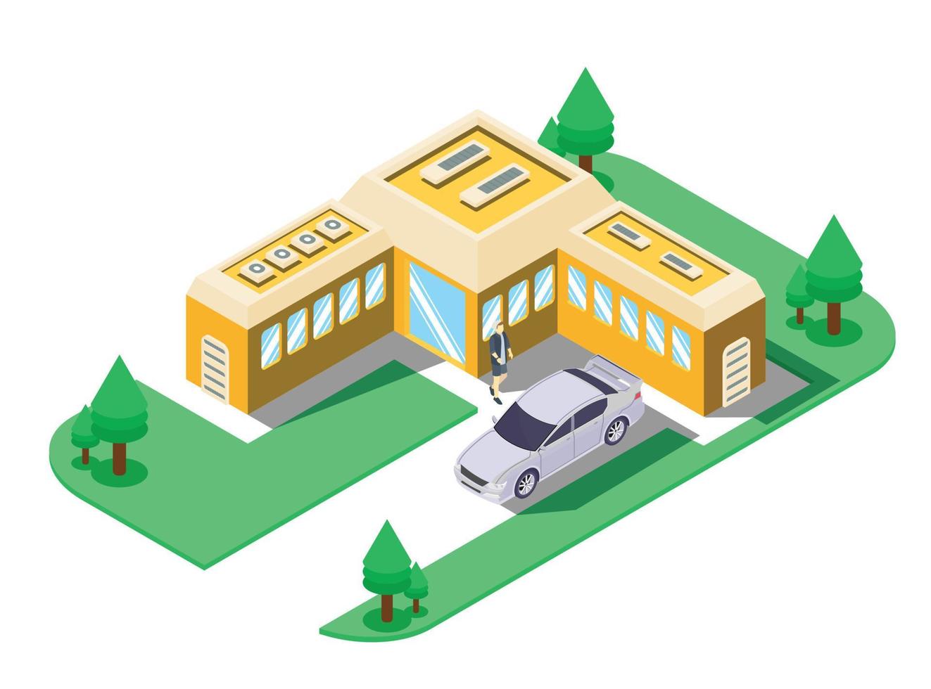 Edificio de ático isométrico 3d con hermoso jardín. ilustración isométrica vectorial adecuada para diagramas, infografías y otros activos gráficos vector