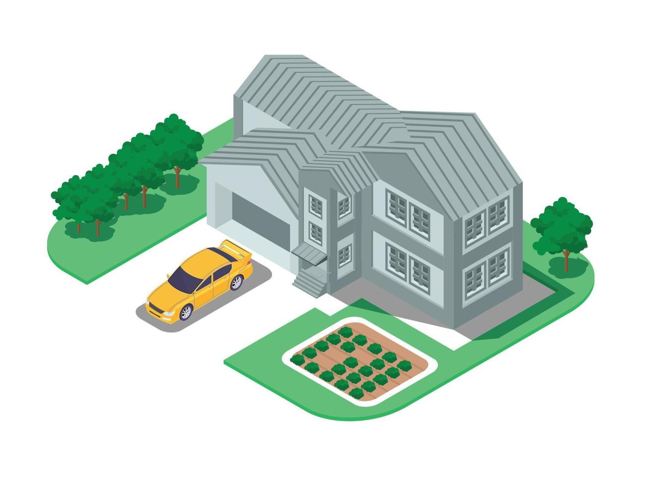 Edificio de ático isométrico 3d con hermoso jardín. ilustración isométrica vectorial adecuada para diagramas, infografías y otros activos gráficos vector