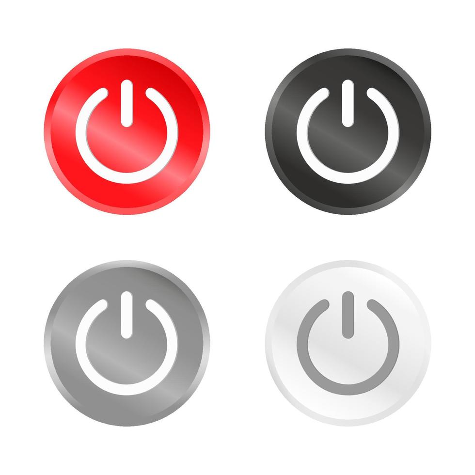 Push buttons power web icons. Black, white, grey and red. Vector design.