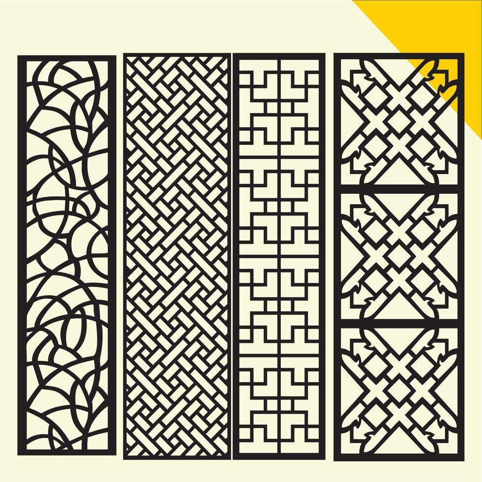 Big laser cut decorative wall panel pattern set Jali design,acrylic and CNC machine cutting.Abstract ornament, geometric, classic, oriental pattern, floral and plant motifs.Round abstract geometric vector