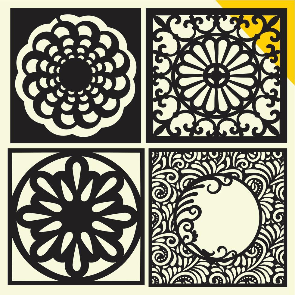 Big laser cut decorative wall panel pattern set Jali design,acrylic and CNC machine cutting.Abstract ornament, geometric, classic, oriental pattern, floral and plant motifs.Round abstract geometric vector