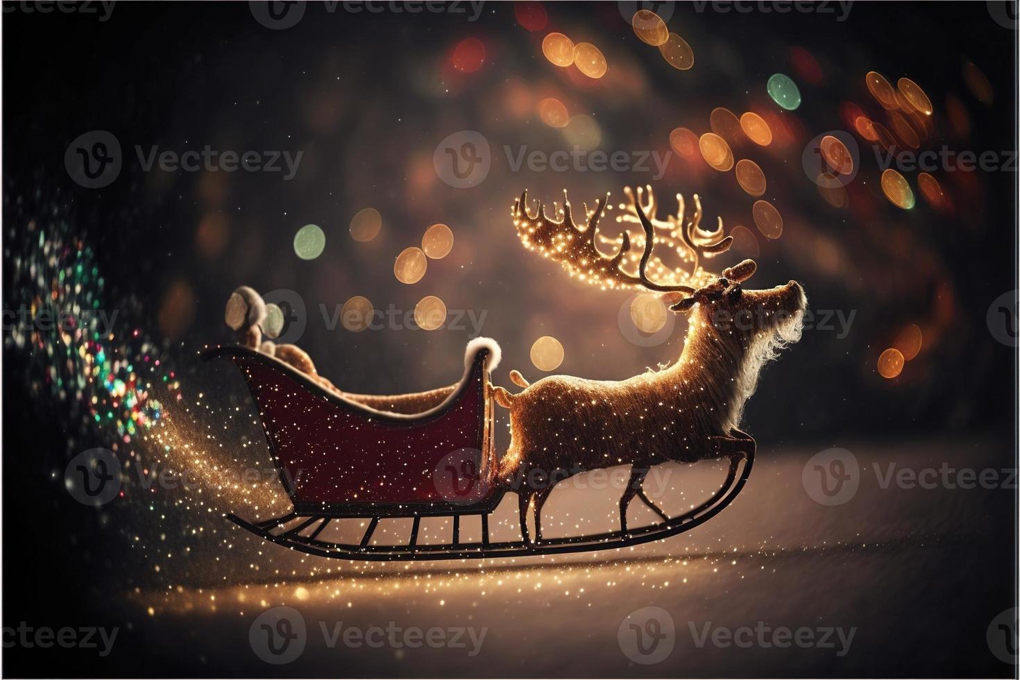 Christmas snowglobe reindeer toy with beautiful Christmas colours and bokeh 2022 photo