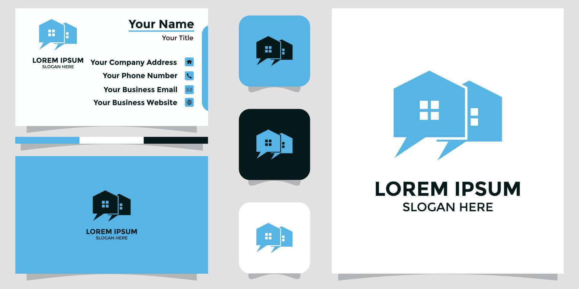 diseño de logotipo de chat en casa y tarjeta de marca vector