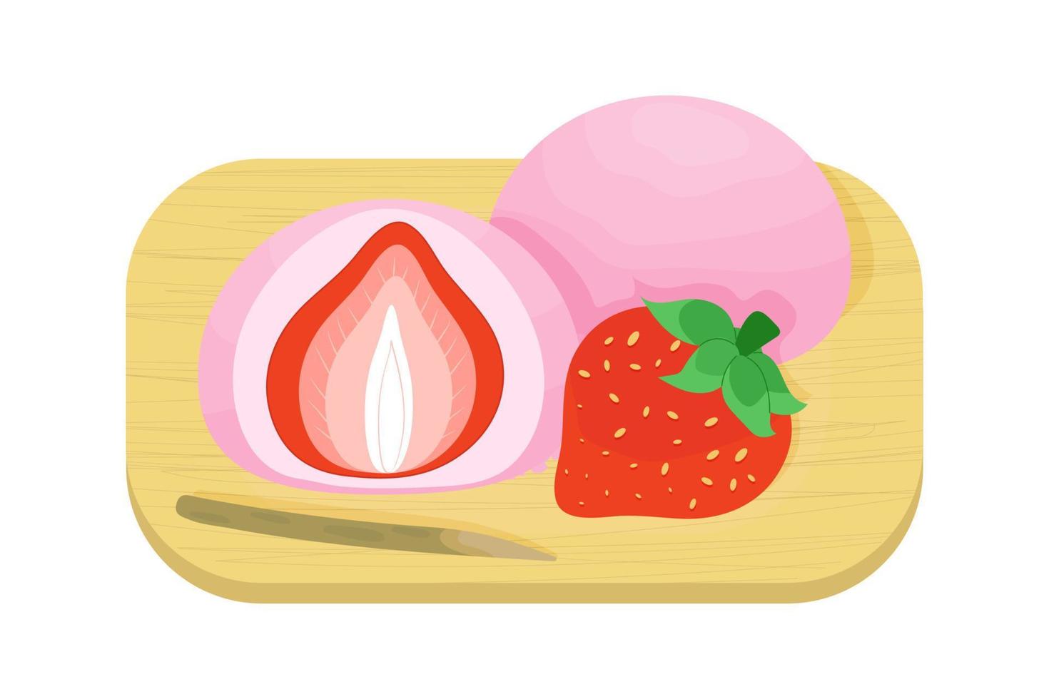 Strawberry mochi dessert vector illustration isolated on transparent