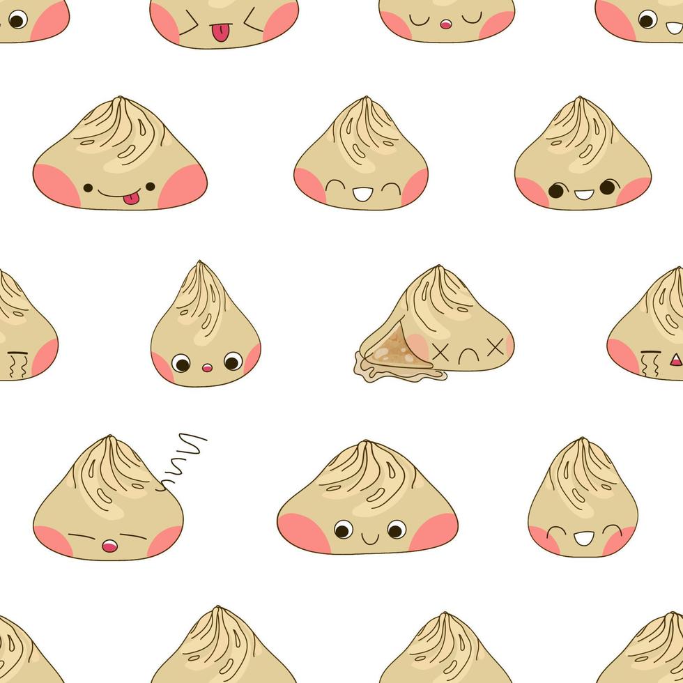 Xiao Long Bao seamless pattern with characters vector illustration