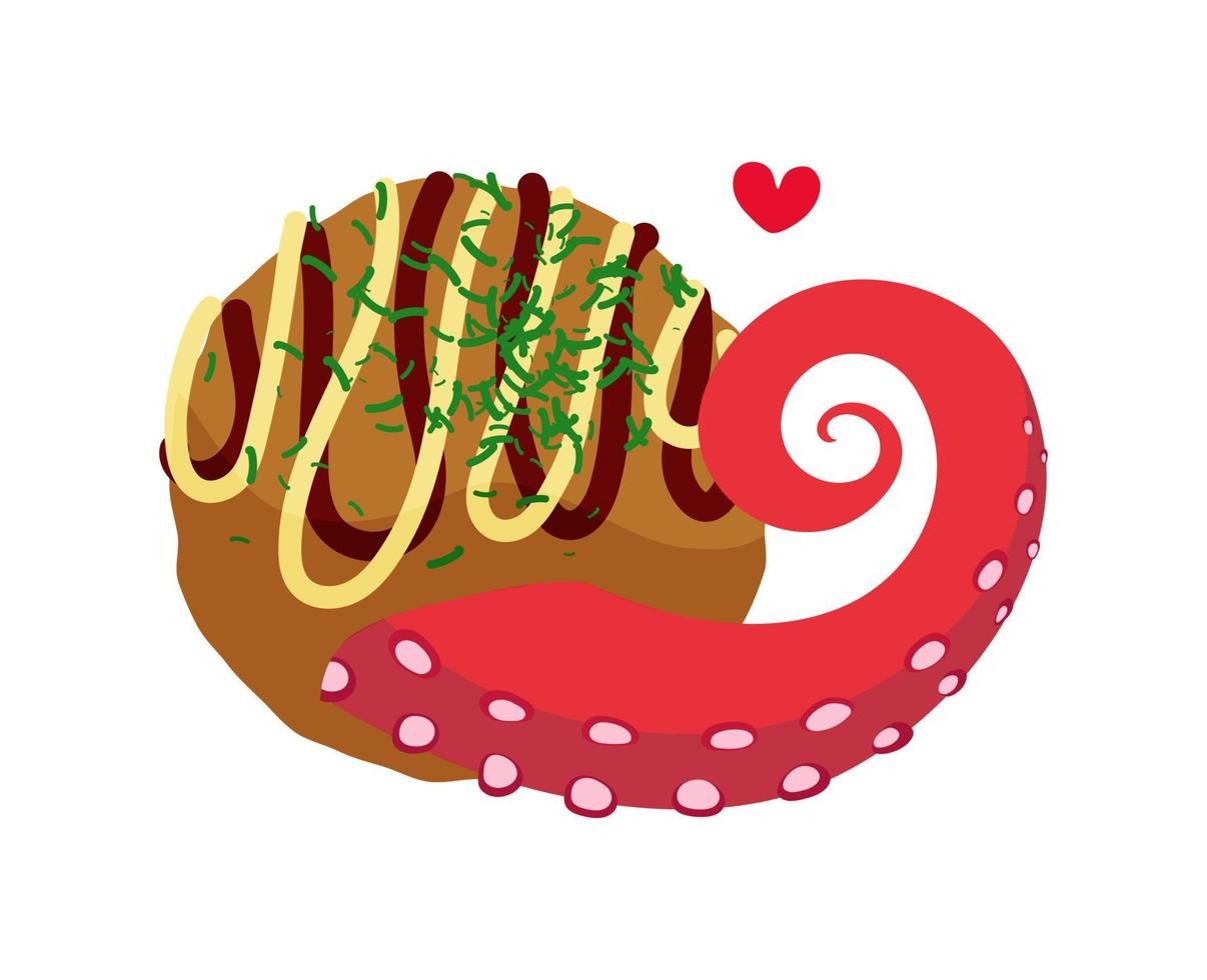 takoyaki con ilustración de vector de tentáculo de pulpo aislado en blanco