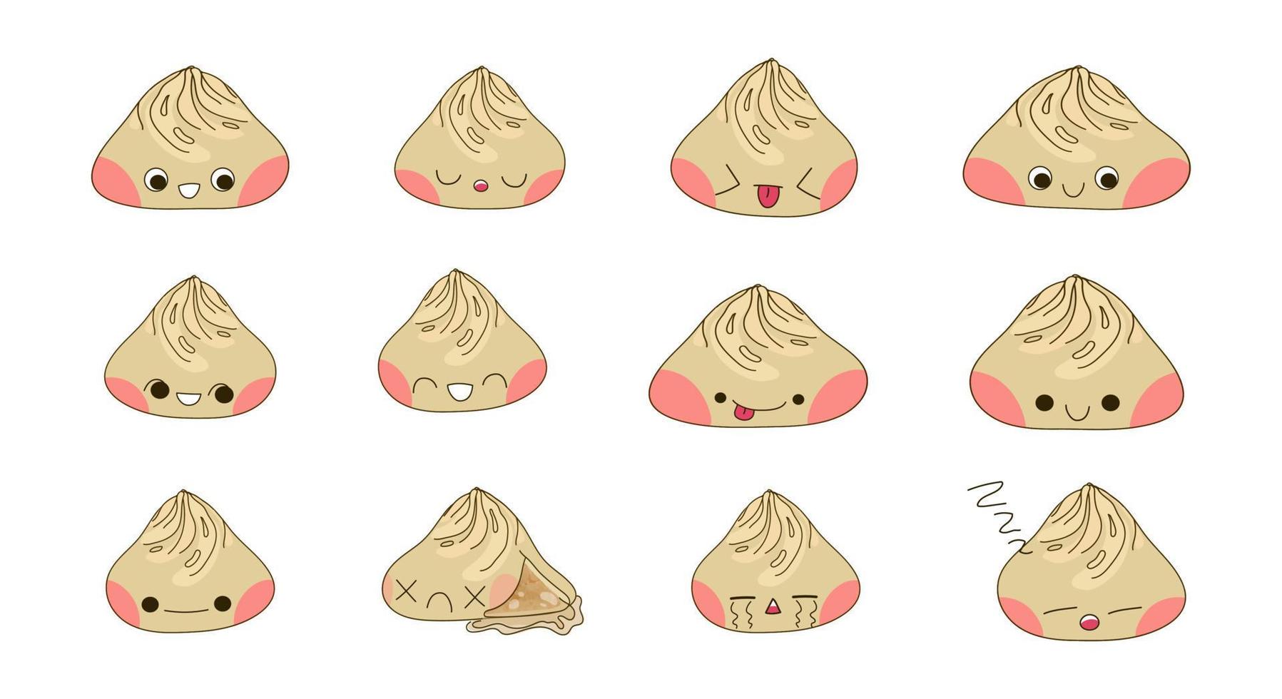 Xiao Long Bao set of dumpling characters vector illustration