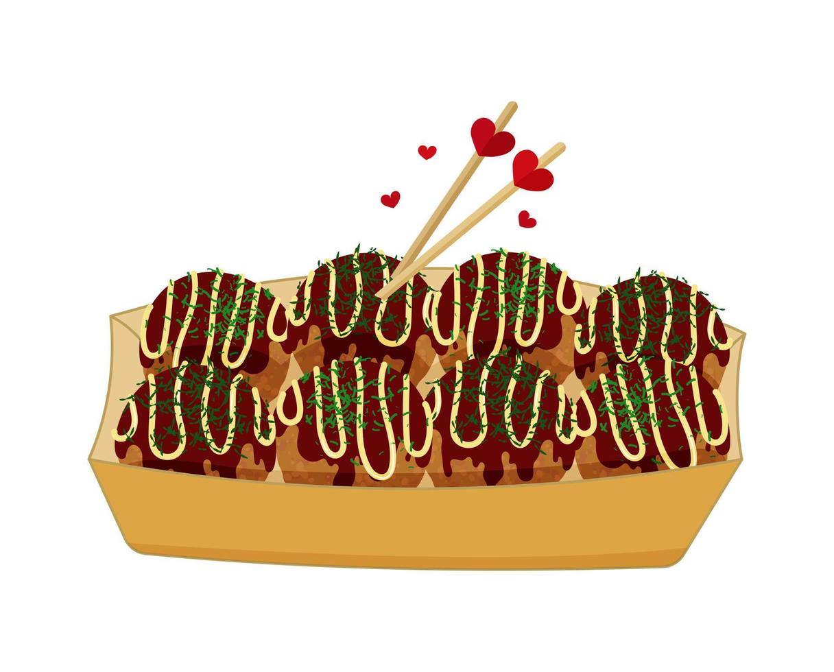 Takoyaki japanese street food in box vector illustration