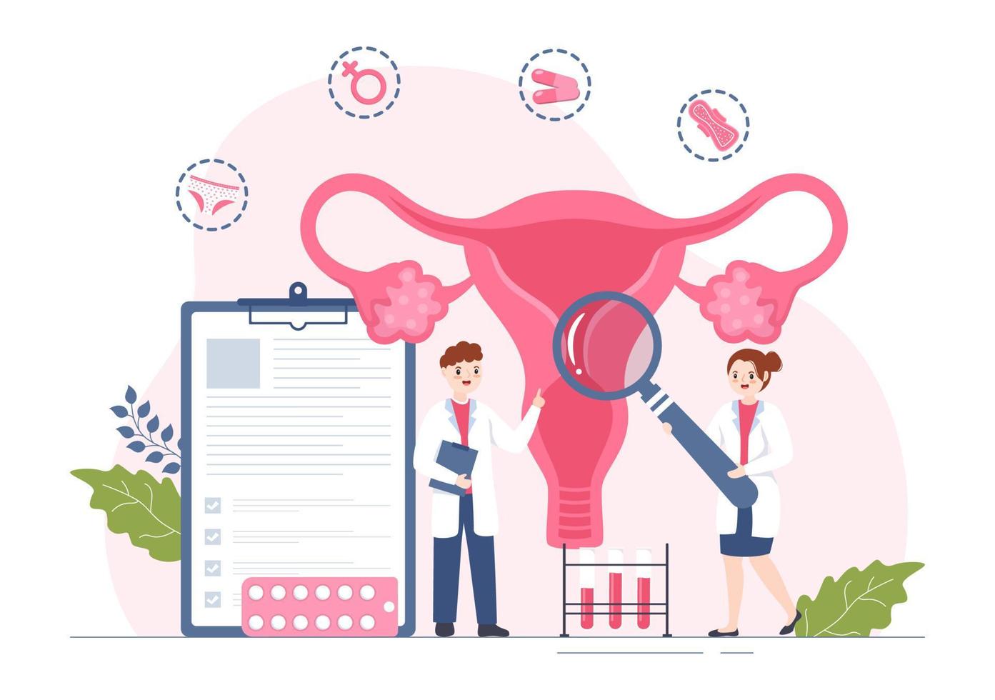 The concept of women's health with a female body, a female groin, a uterus  and flowers in the pelvic area. Vector illustration. Stock Vector