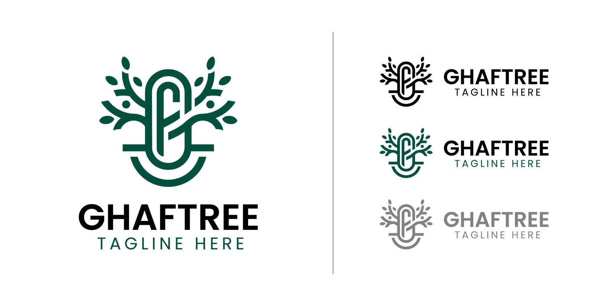 logotipo de árbol con letras abstractas g y f dentro vector