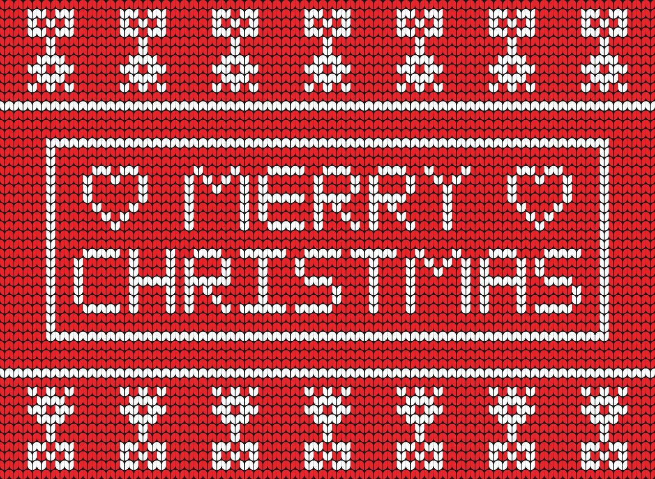 feliz año nuevo tejiendo feliz árbol de navidad sobre fondo rojo diseño de vector digital para borde de decoración de suéter de impresión