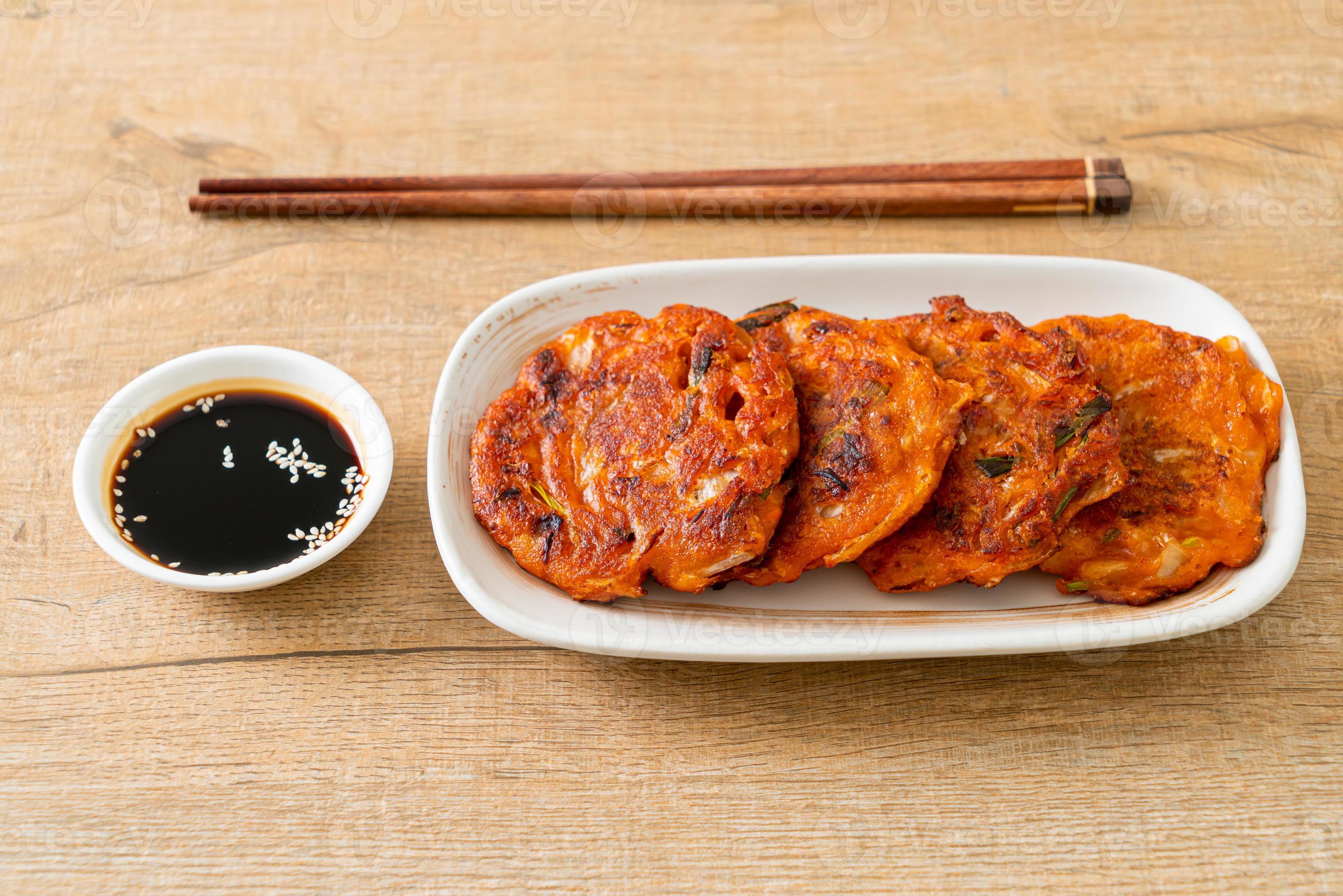 Korean Kimchi pancake or Kimchijeon Fried Mixed Egg, Kimchi, and
