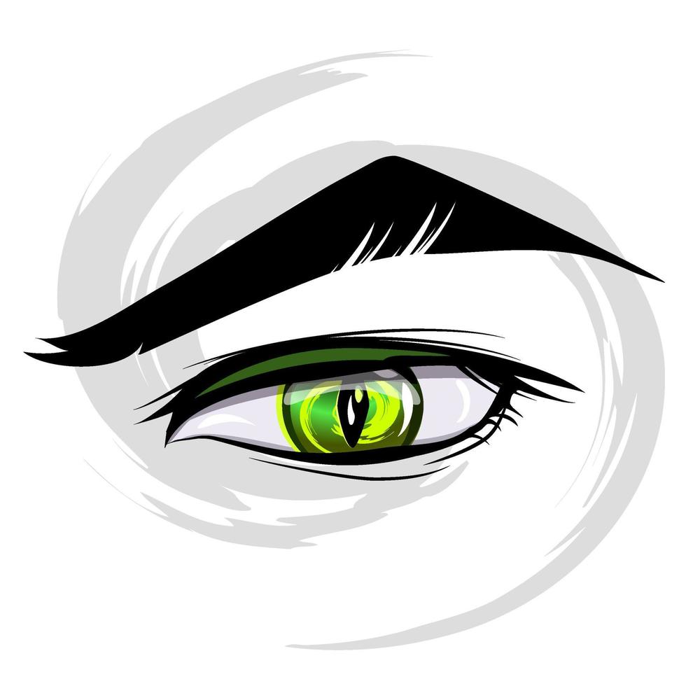 ojo humano verde con pupila estrecha en estilo manga y anime. vector