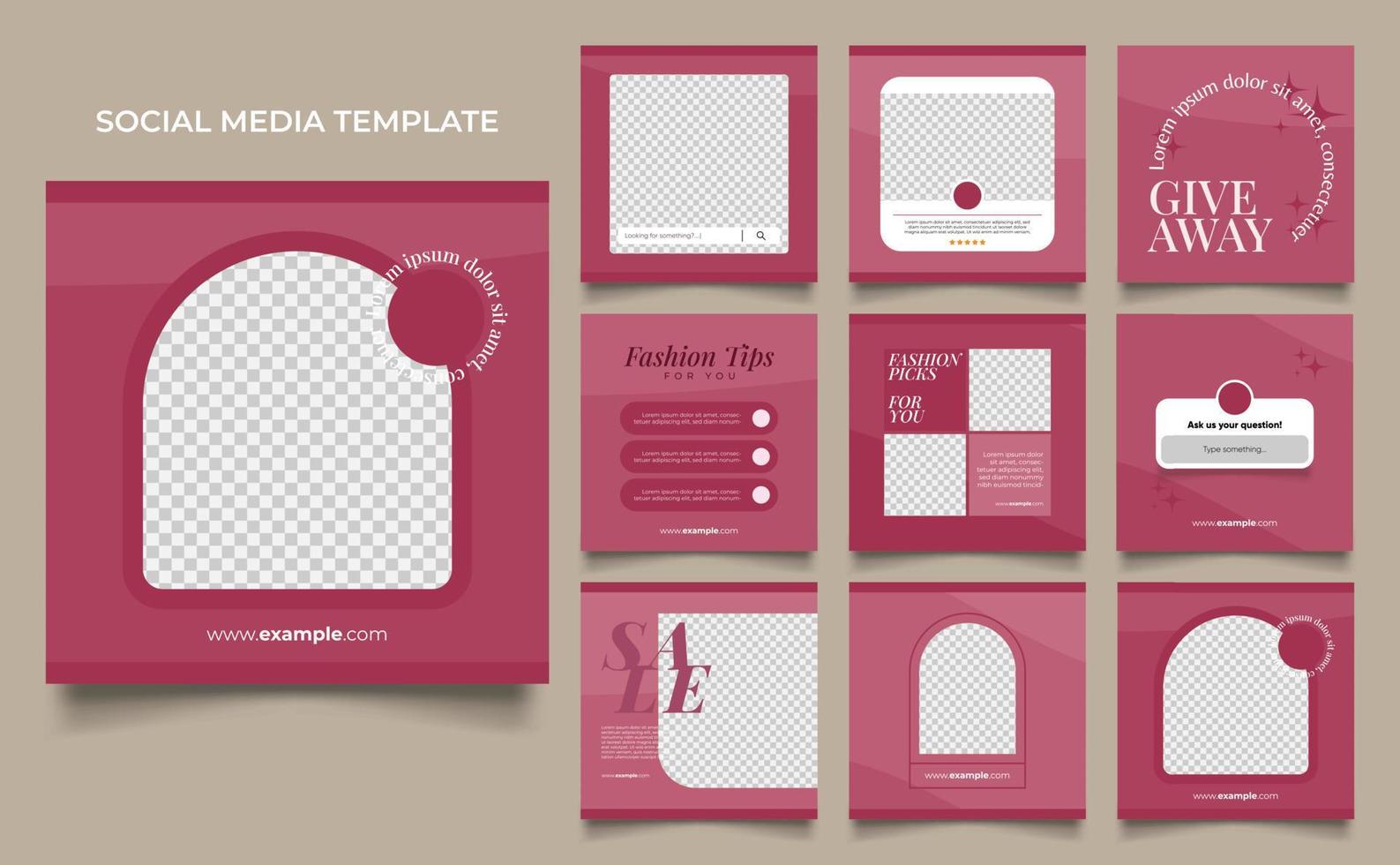 social media template banner fashion sale promotion in red pink color vector