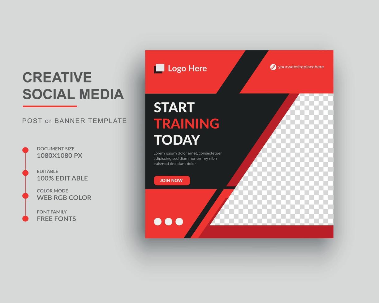 Gym and Fitness social media post banner and Square web banner Flyer Design Template vector