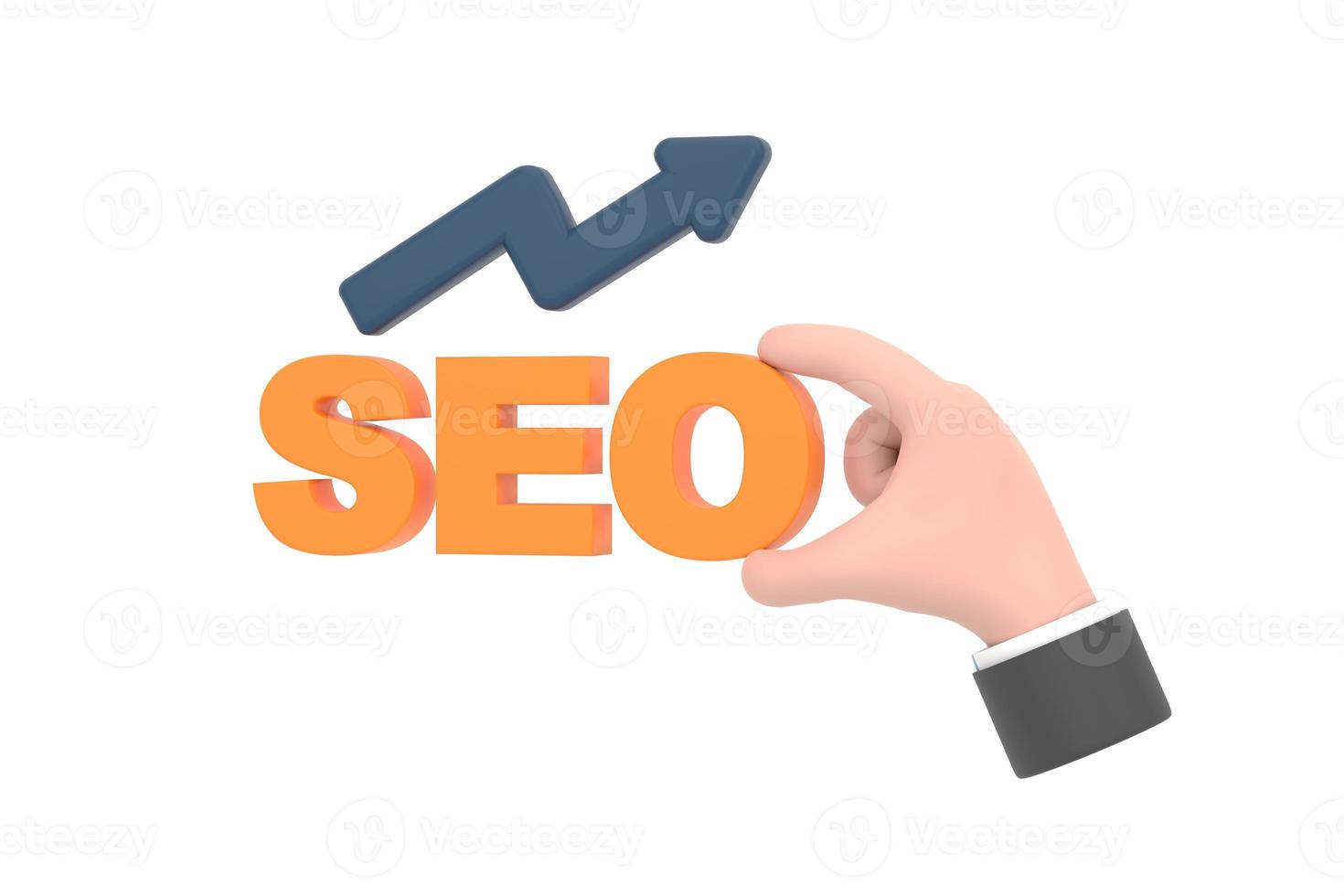 Cartoon hand hold keyword SEO for Search Engine Optimization and internet marketing photo