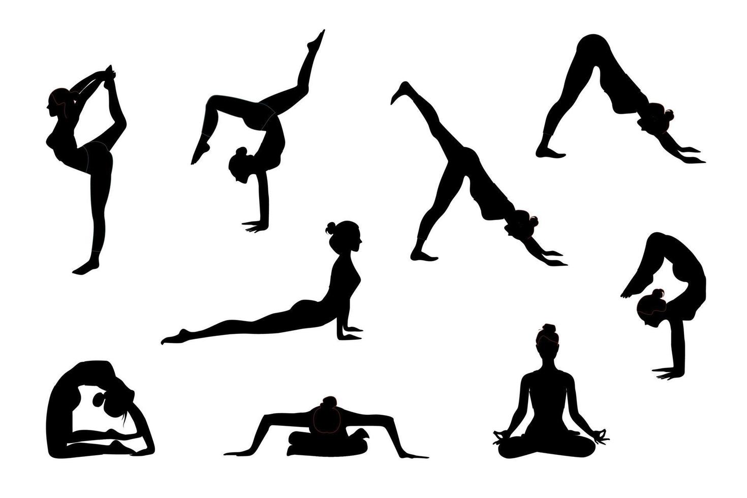 conjunto de delgada joven deportiva haciendo ejercicios de yoga o fitness. vector