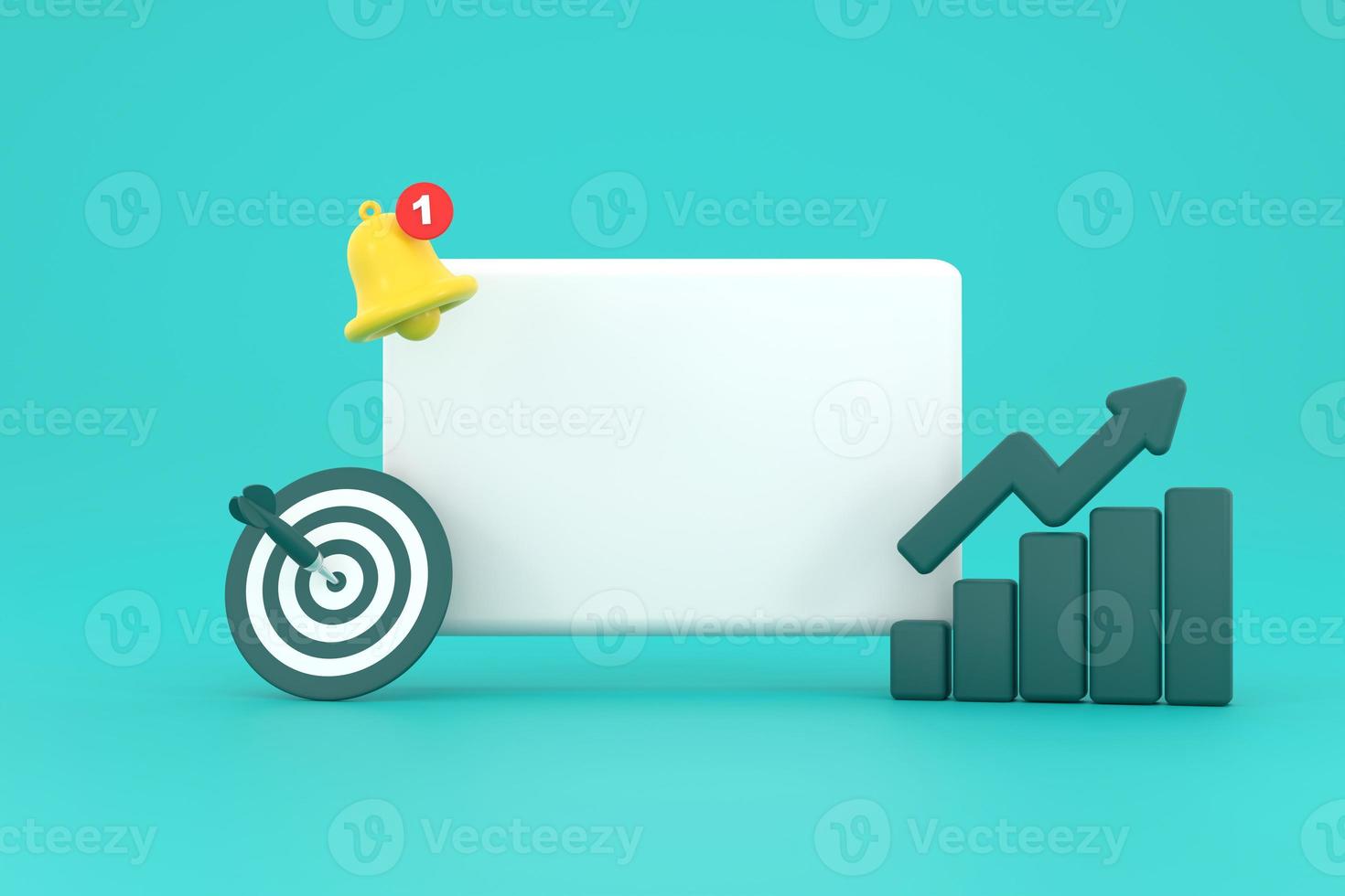Empty reminder pop up, notification bell icon with darts and coins photo