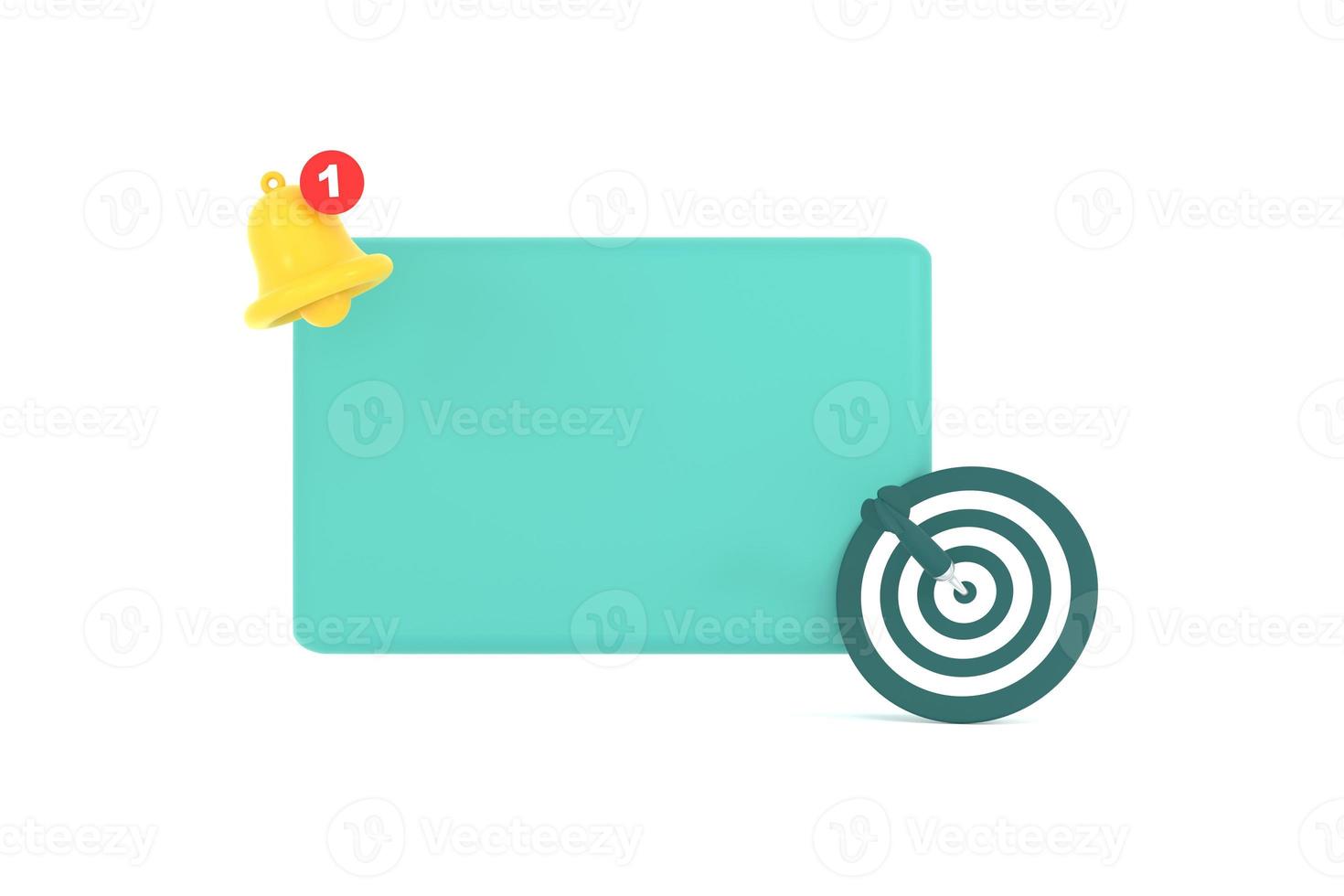 Empty reminder pop up, notification bell icon with darts. photo